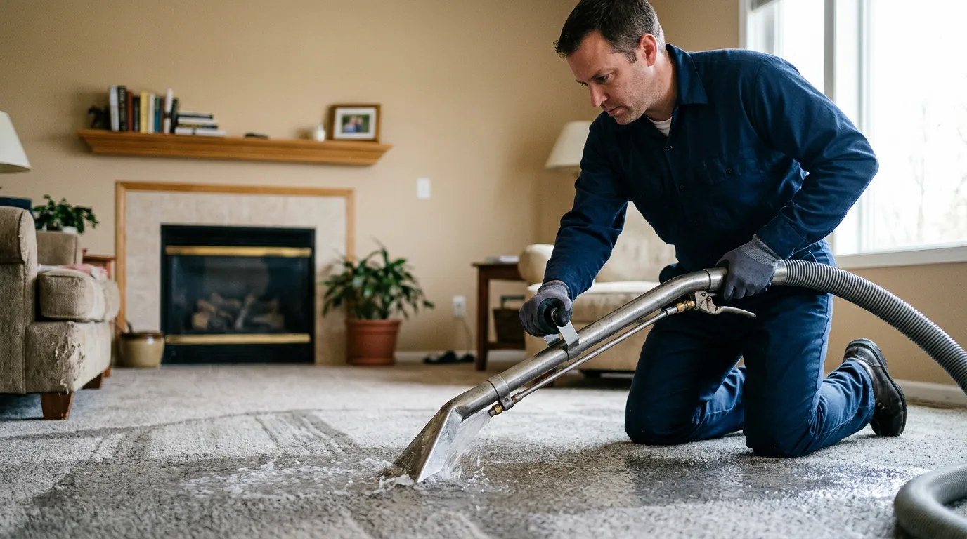 Water damage restoration technician working near South Milwaukee, WI